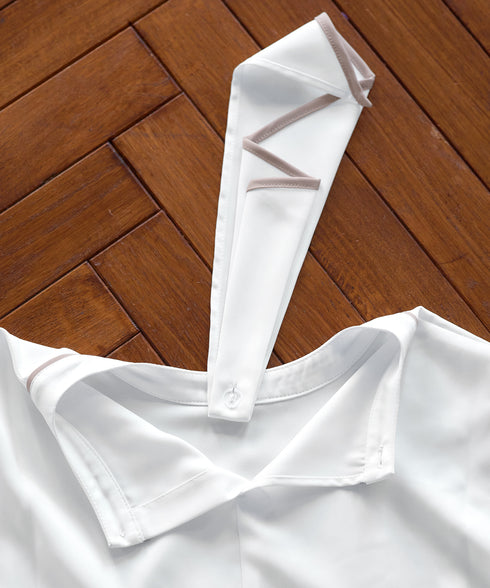 【2WAY】取り外し可能な配色パイピングボウタイブラウス