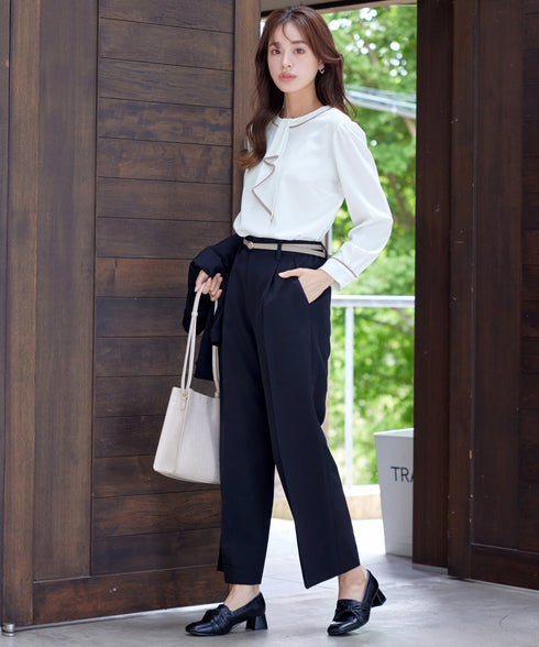 【2WAY】取り外し可能な配色パイピングボウタイブラウス