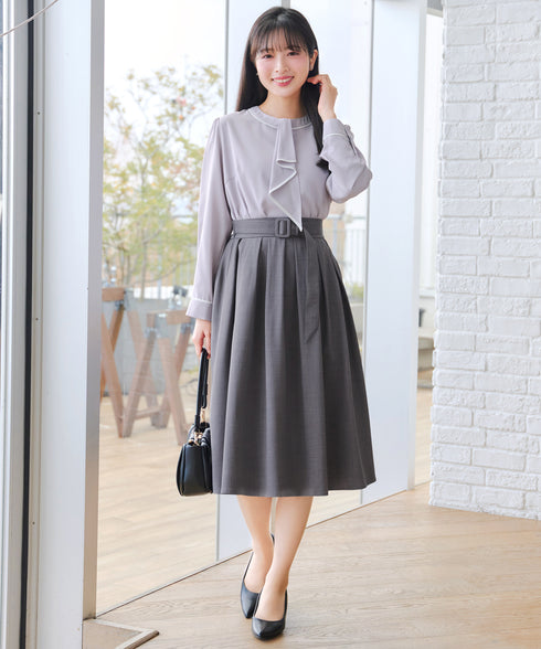 【2WAY】取り外し可能な配色パイピングボウタイブラウス