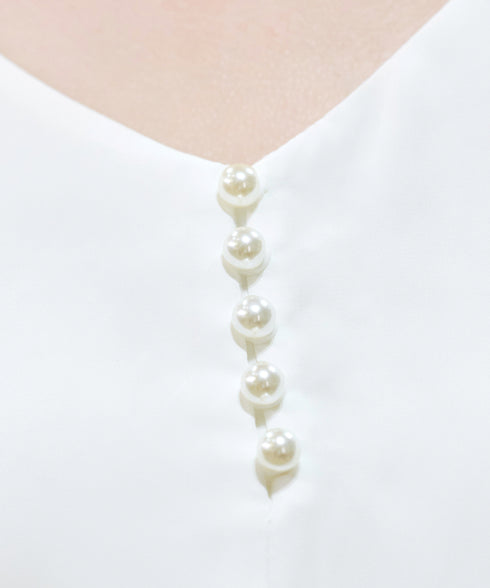 【スマート裏起毛】パールボタンブラウス