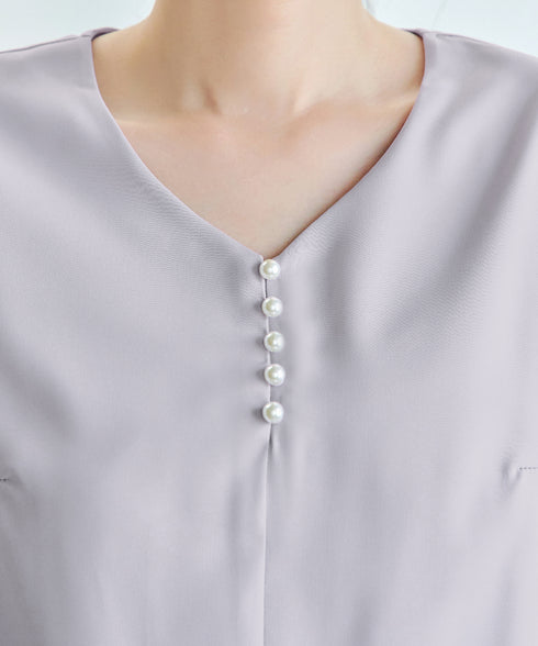 【スマート裏起毛】パールボタンブラウス