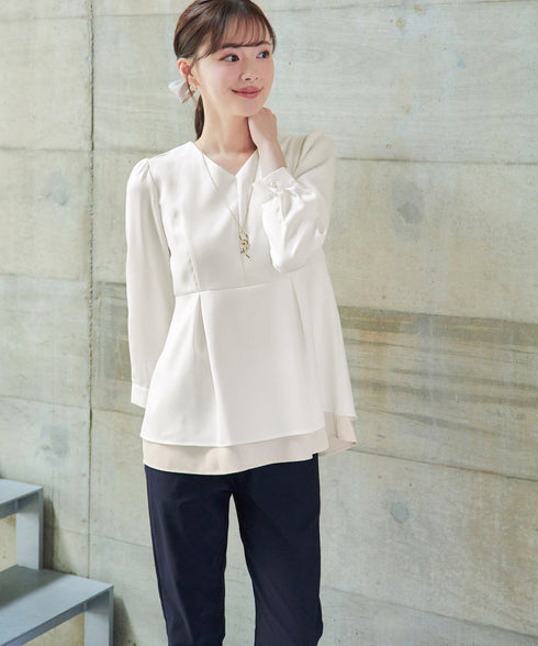 レイヤードヘムペプラムブラウス