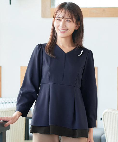 レイヤードヘムペプラムブラウス