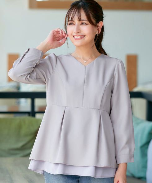 レイヤードヘムペプラムブラウス
