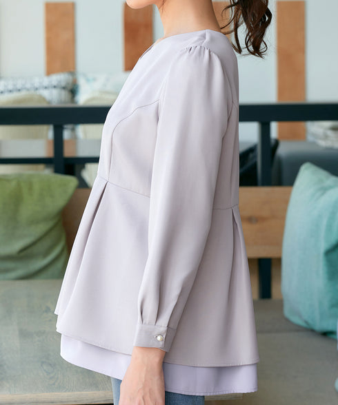 レイヤードヘムペプラムブラウス