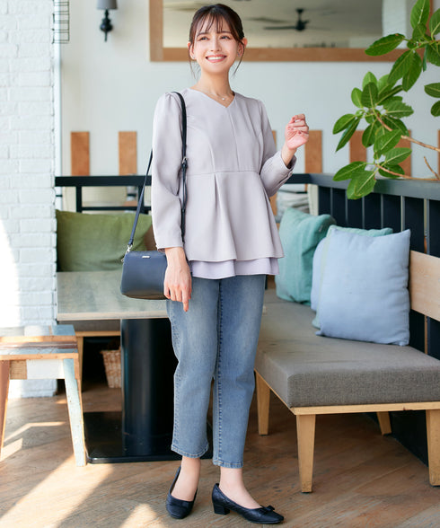 レイヤードヘムペプラムブラウス