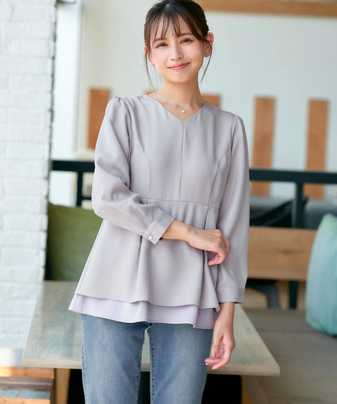 レイヤードヘムペプラムブラウス