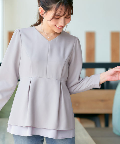 レイヤードヘムペプラムブラウス