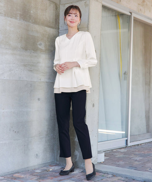 レイヤードヘムペプラムブラウス