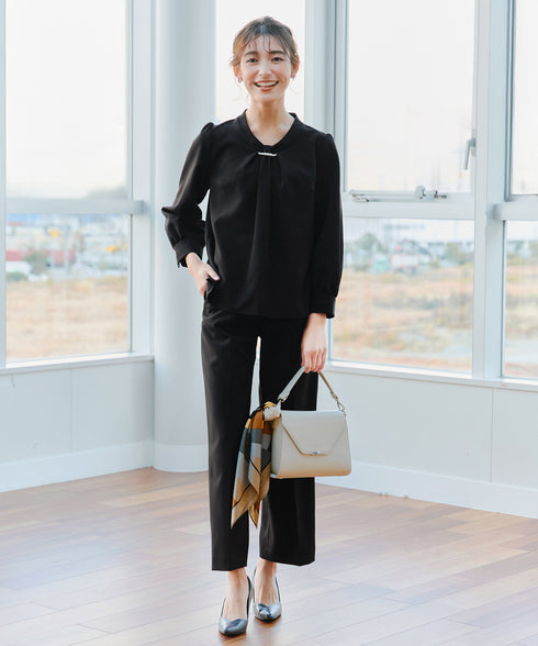 【ダブルクロス】【2way】ボウタイ風ブラウス