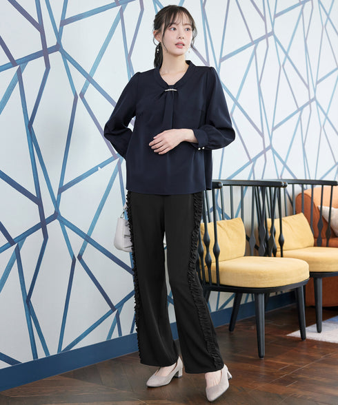 【ダブルクロス】【2way】ボウタイ風ブラウス