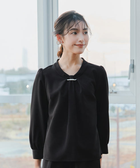 【ダブルクロス】【2way】ボウタイ風ブラウス