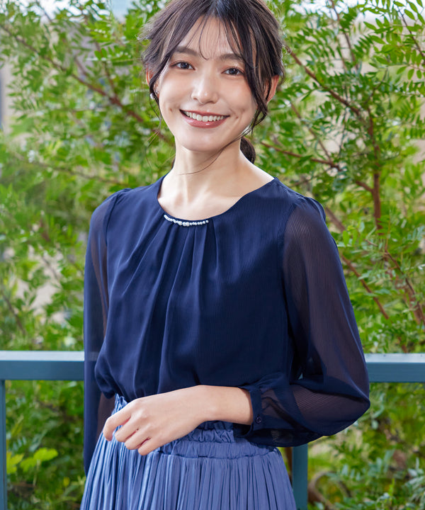 【アウトレット】ドビーシフォンビジューブラウス