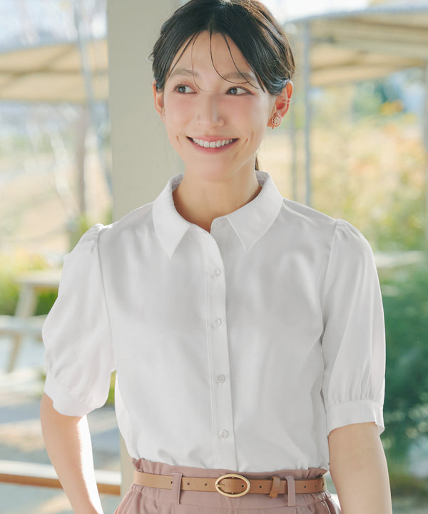 【新色追加】 パフスリーブシャツブラウス