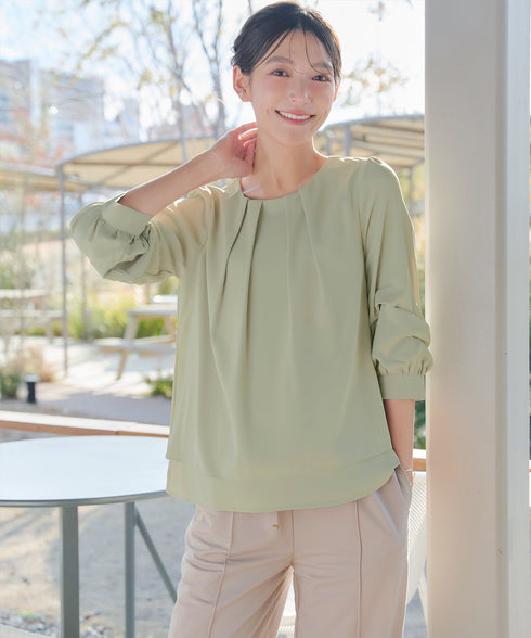 つまみタック袖レイヤードブラウス