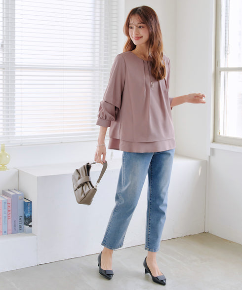 【新色追加】 つまみタック袖レイヤードブラウス