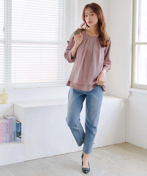 【新色追加】 つまみタック袖レイヤードブラウス