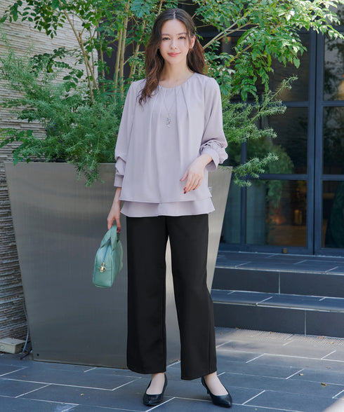 【新色追加】 つまみタック袖レイヤードブラウス