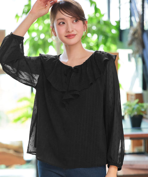 ラメカットドビーラッフルブラウス