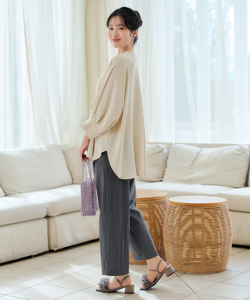 綿混リンクル加工ワイドパンツ