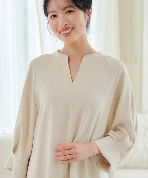 麻ライクVネックブラウス