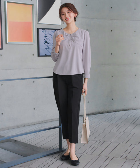 【ストレッチジョーゼット】 スリットテーパードパンツ