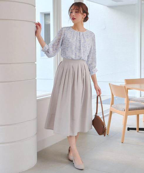 水彩花柄シフォンブラウス