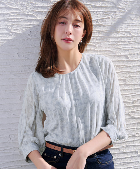 水彩花柄シフォンブラウス