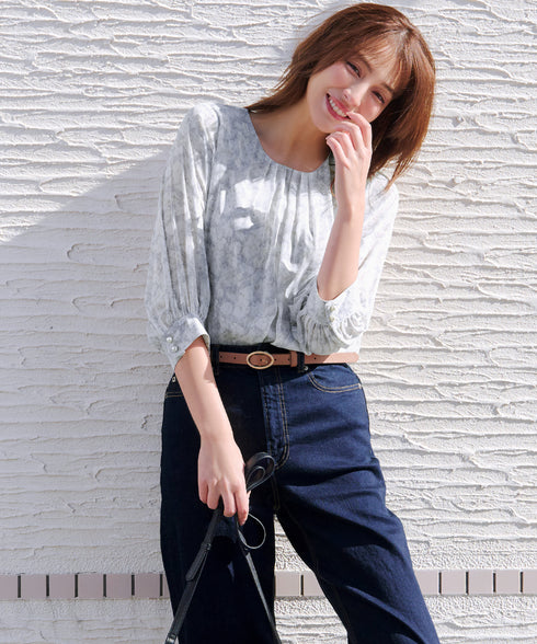 水彩花柄シフォンブラウス