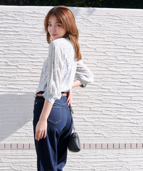 水彩花柄シフォンブラウス