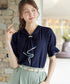 配色パイピングボウタイブラウス