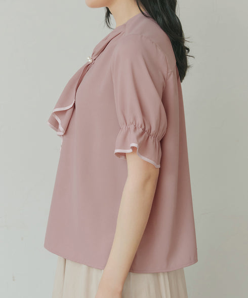 配色パイピングボウタイブラウス