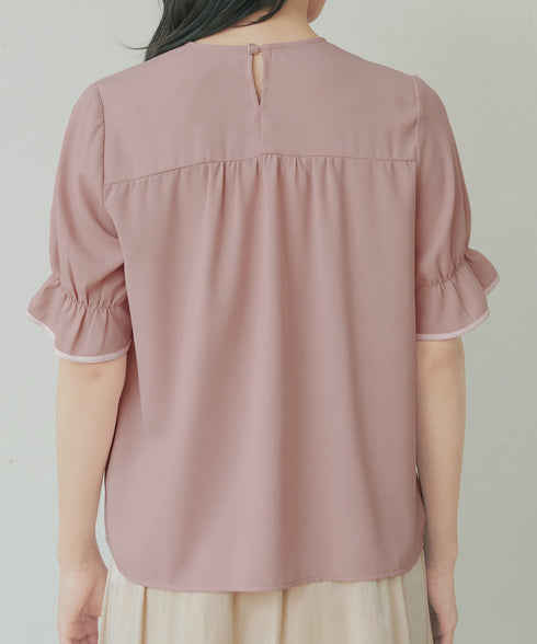 配色パイピングボウタイブラウス