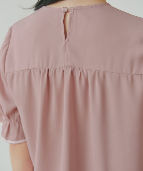 配色パイピングボウタイブラウス