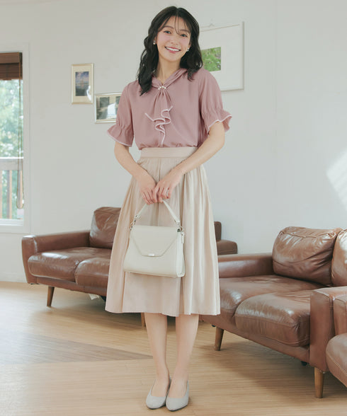 配色パイピングボウタイブラウス