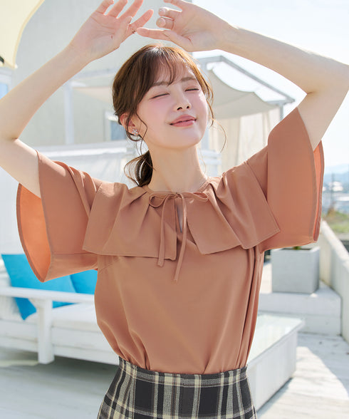 スクエアカラーフレアスリーブブラウス