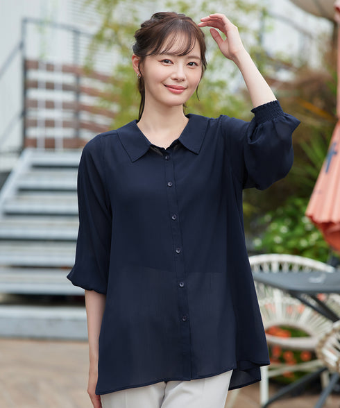楊柳シアーバックリボンシャツ