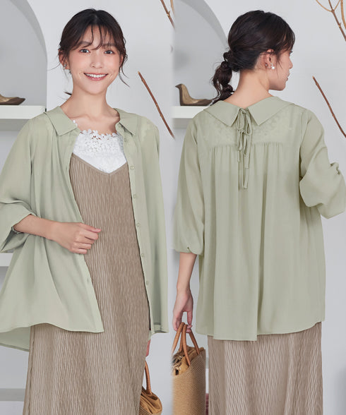 楊柳シアーバックリボンシャツ