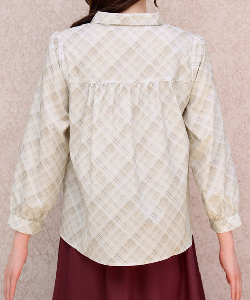 リボンタイチェック柄シャツ