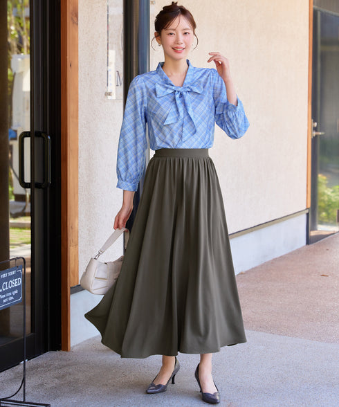 リボンタイチェック柄シャツ