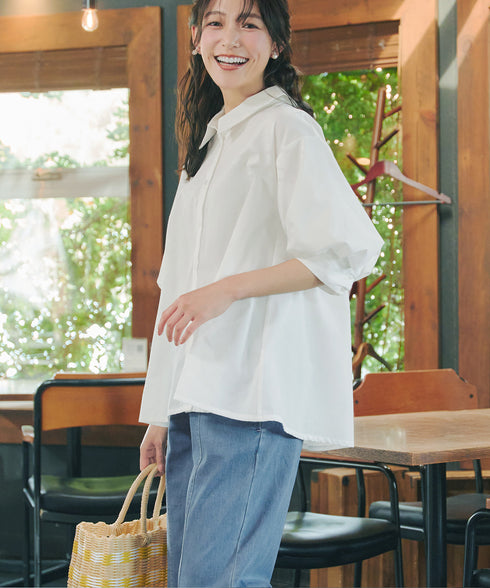 綿混ローン袖バルーンブラウス
