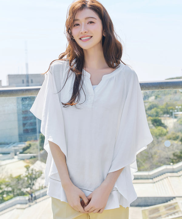 リネンライクスラブ スキッパー襟ブラウス