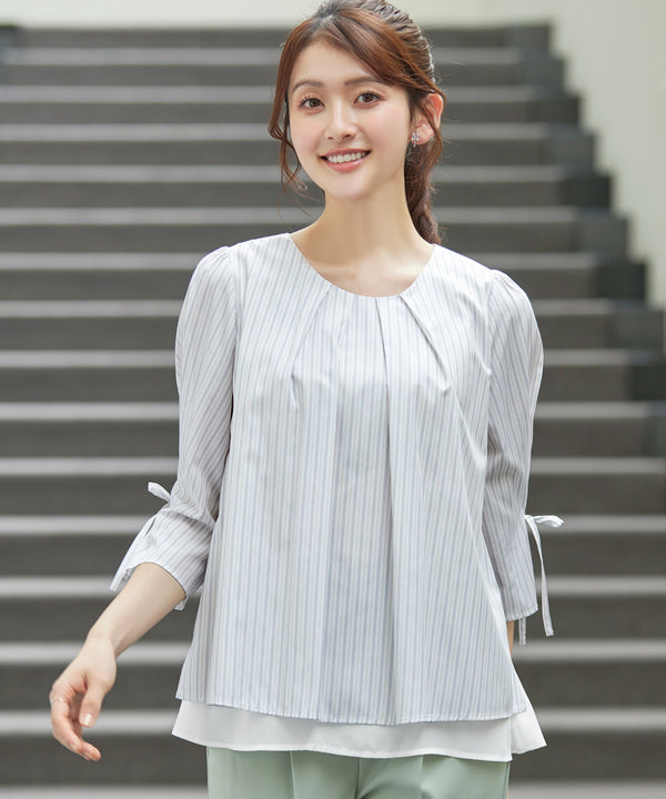 ストライプリボンレイヤードブラウス