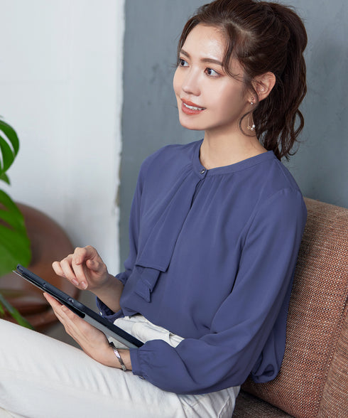 【スマート裏起毛】 ジョーゼットフリルブラウス