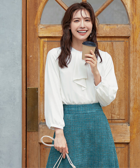 【スマート裏起毛】 ジョーゼットフリルブラウス