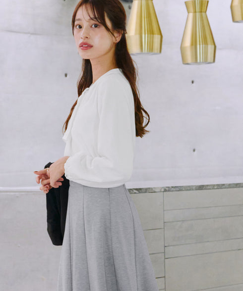 【スマート裏起毛】 ジョーゼットフリルブラウス