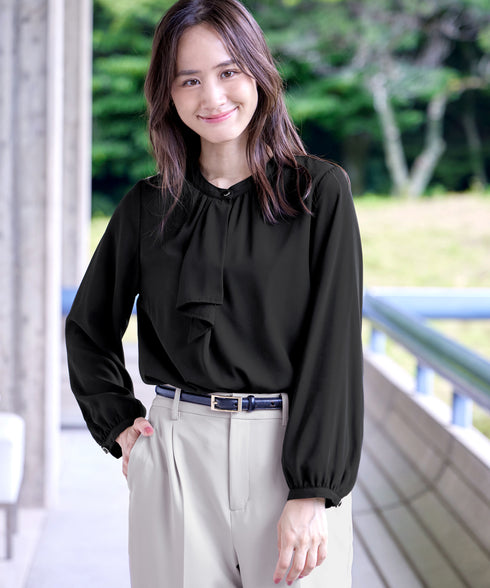 【スマート裏起毛】 ジョーゼットフリルブラウス