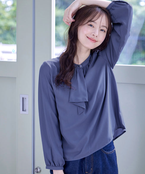 【スマート裏起毛】 ジョーゼットフリルブラウス