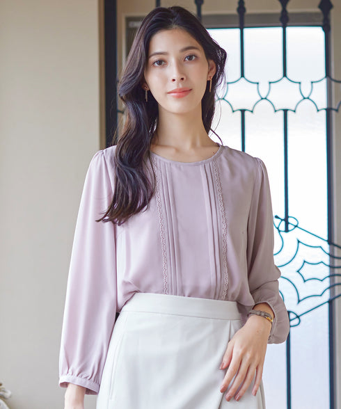 ピンタックレースブラウス