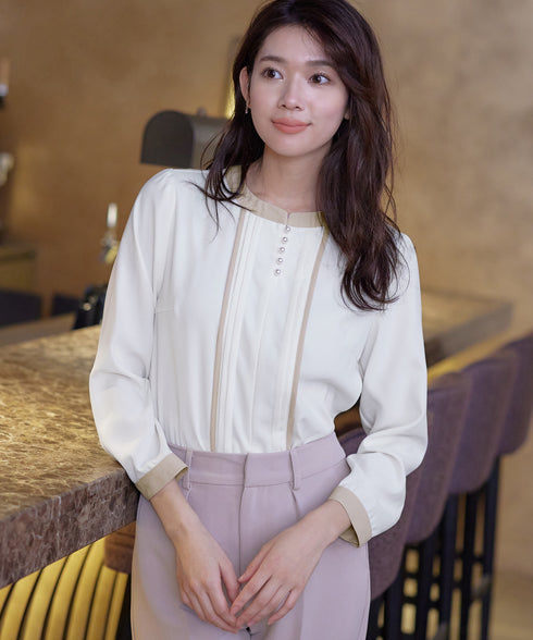 【クリアランスセール】ピンタック配色ブラウス